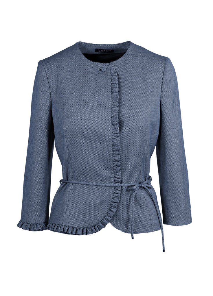 Women's jacket ruffle border and belt venetian blue