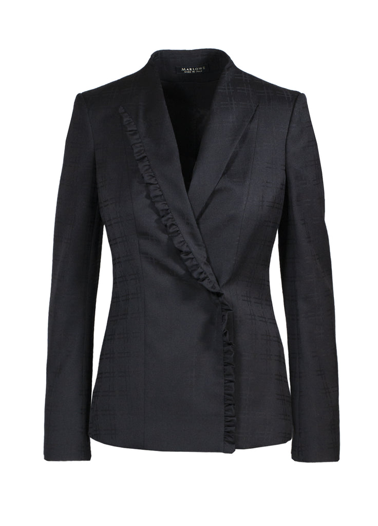 Women's suit jacket with ruffle border black
