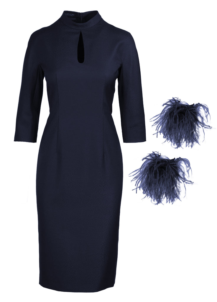 Women's midnight dress with feather cuffs