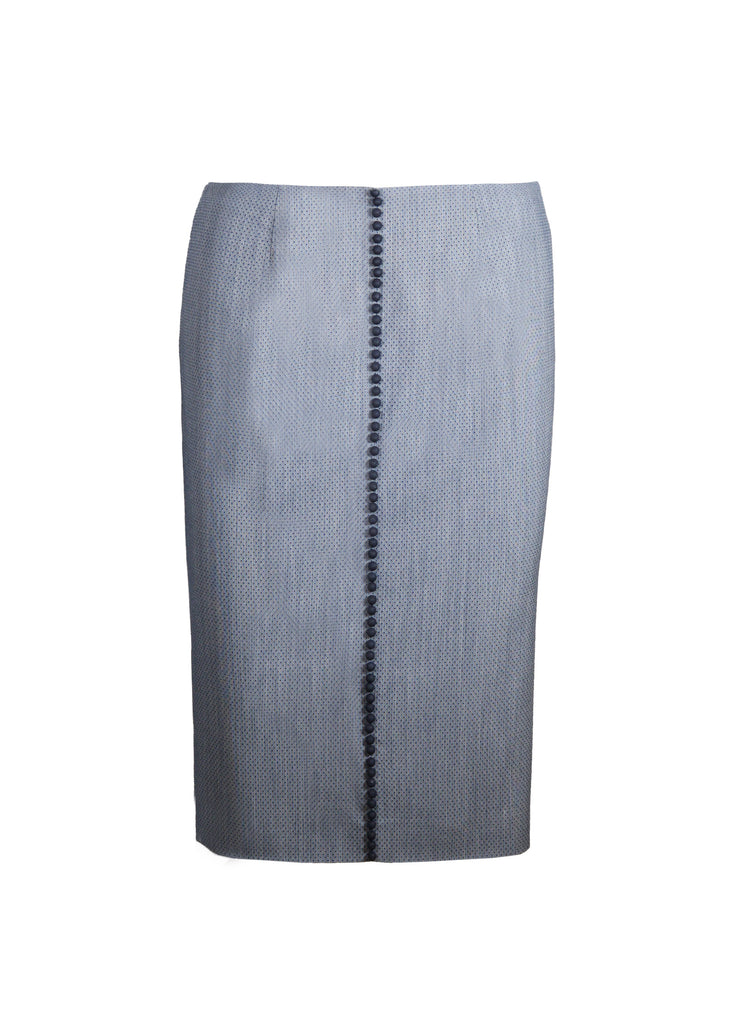 Pencil skirt blue alabaster with center front beaded stripe