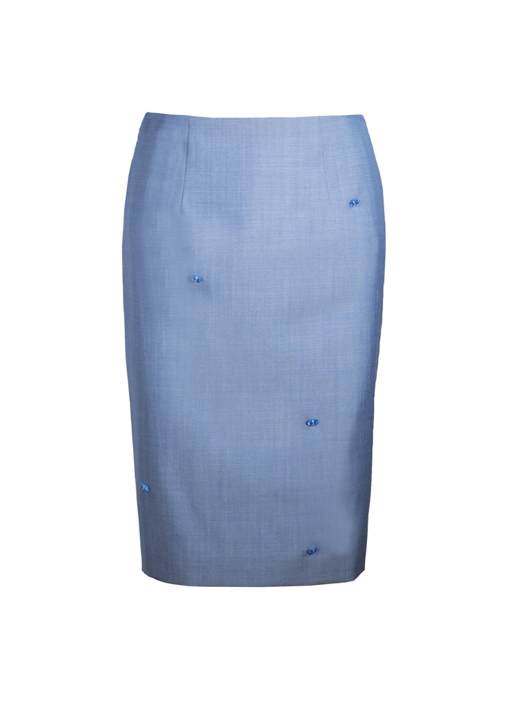 Women's pencil skirt with flower beads blue