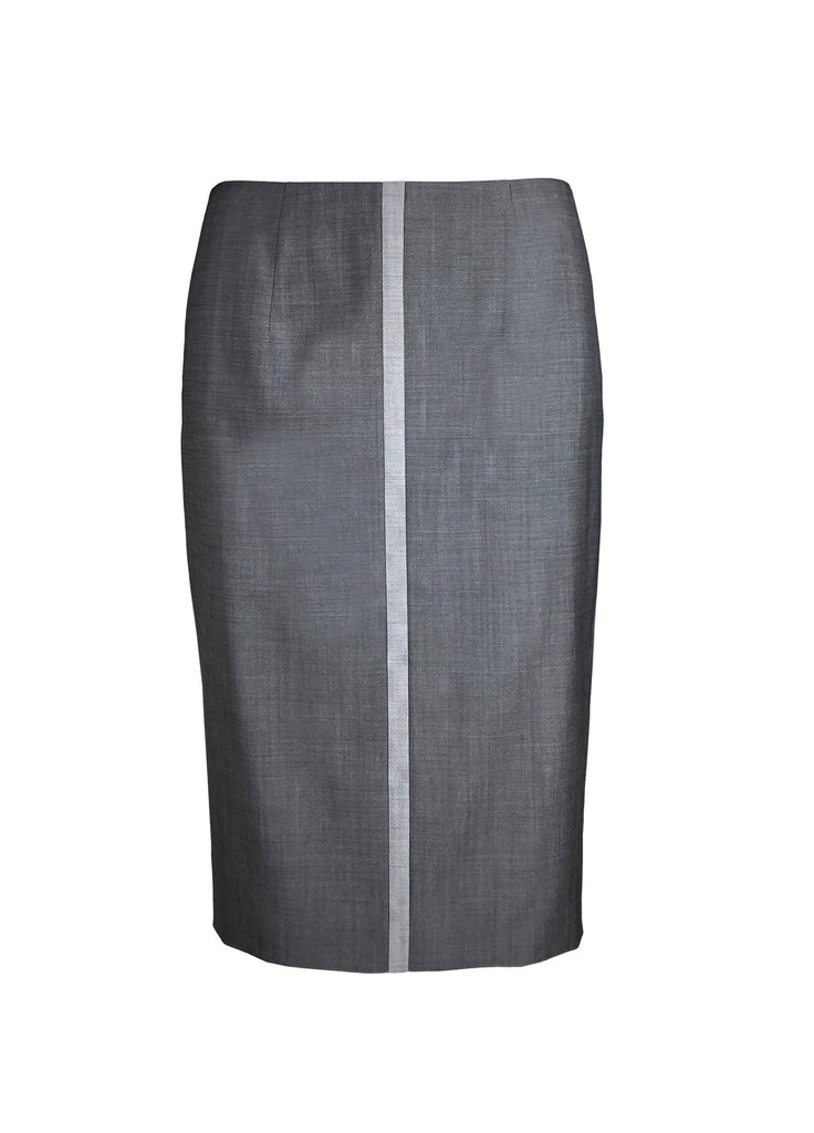 Wool skirt with center front stripe detail and back pleats pearl grey