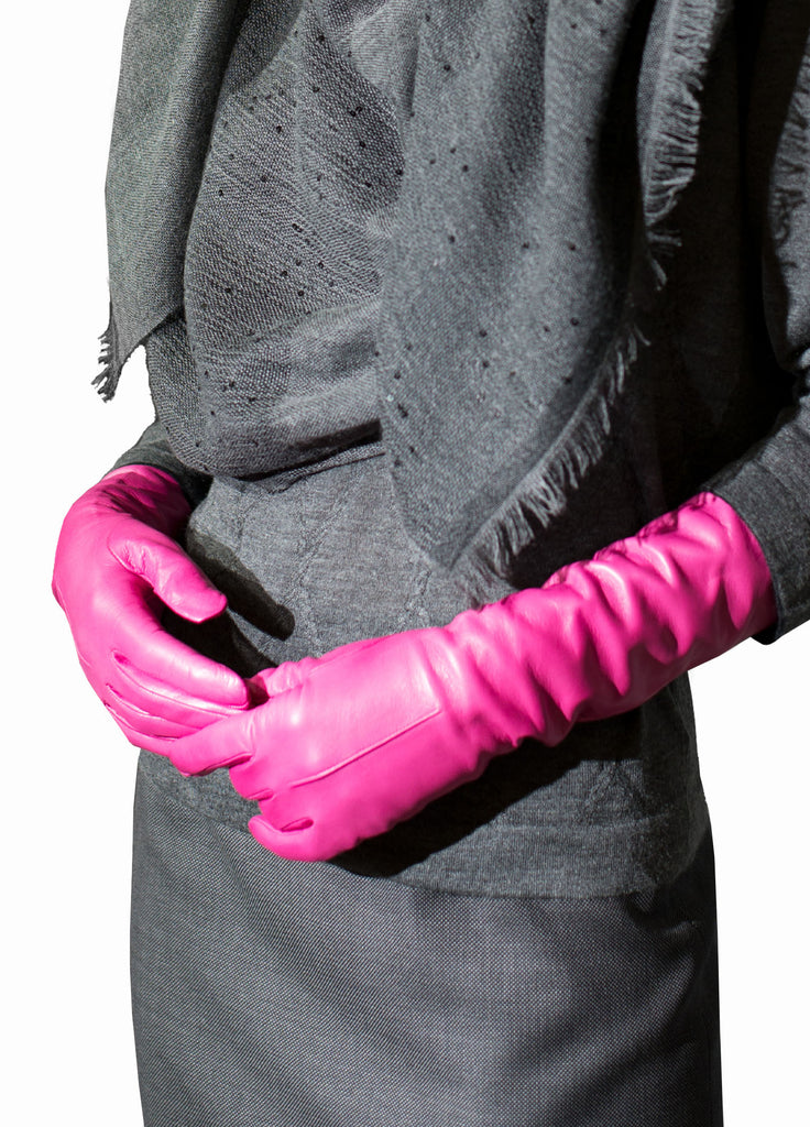 long nappa leather gloves in bright pink