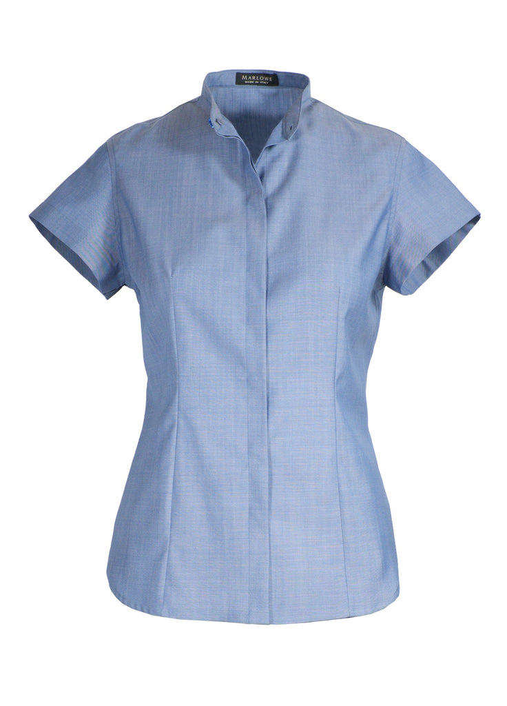 Women's short sleeve mandarin collar shirt blue