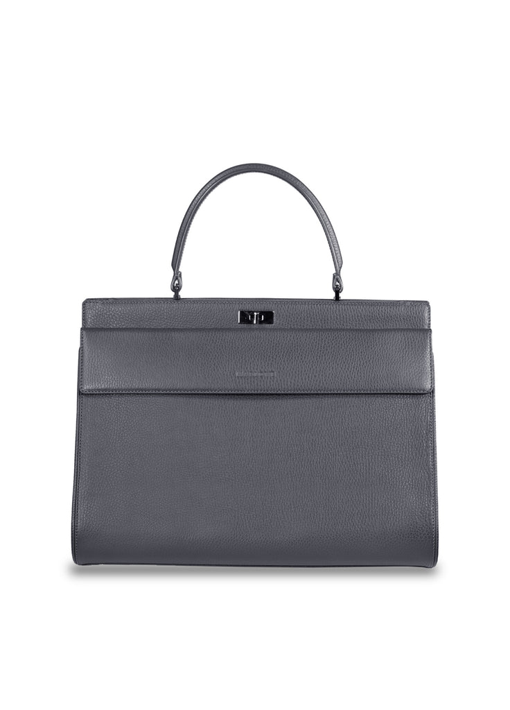 Leather top handle large tote grey