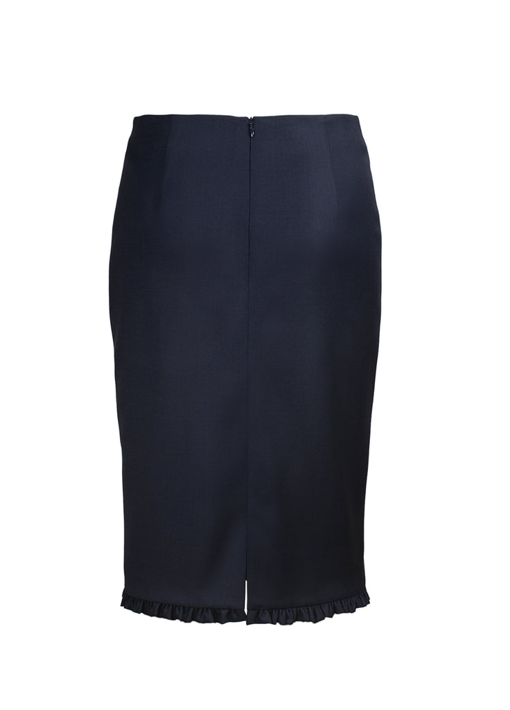 Skirt with ruffle border black indigo back view slit